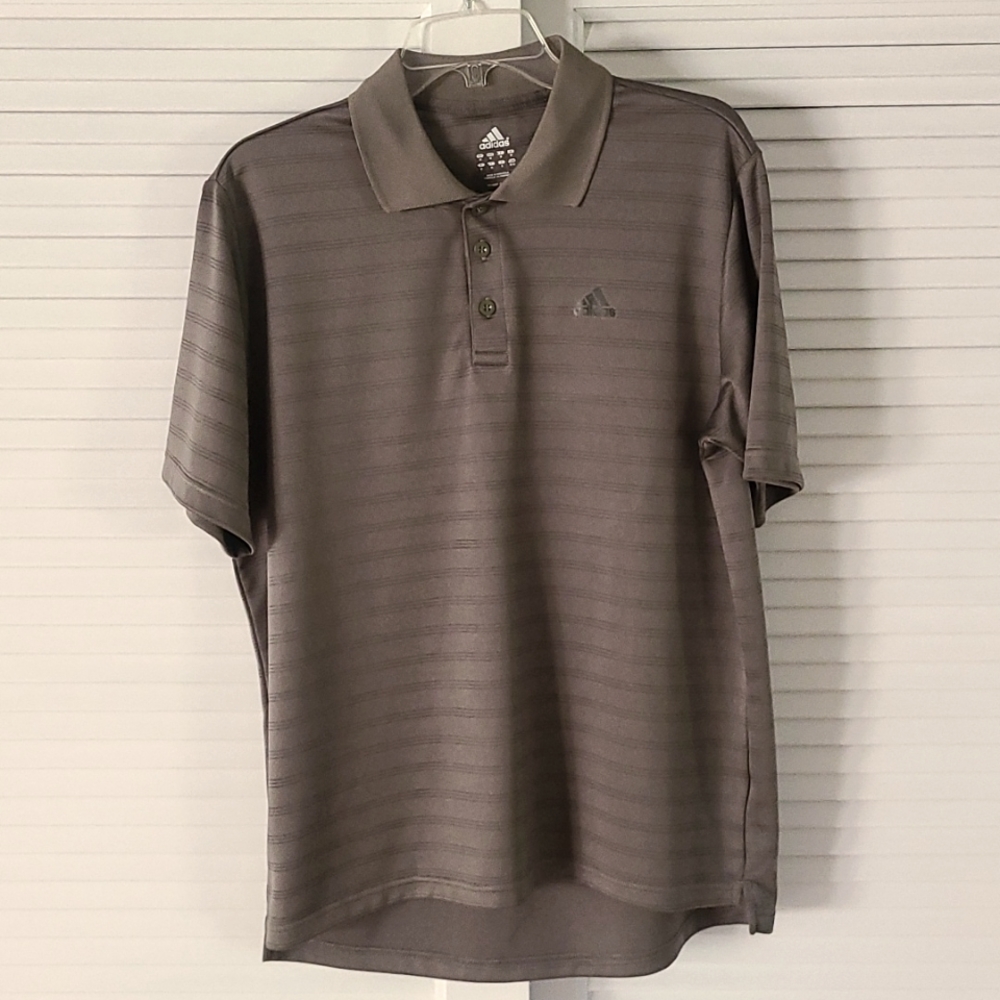 Adidas Striped Polo Shirt. Size M.    Gray/Green. Logo